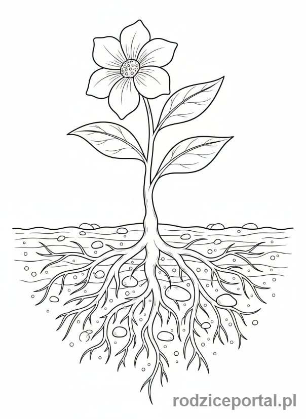 Kolorowanka Wzrost Roślin - System korzeniowy rośliny pod ziemią