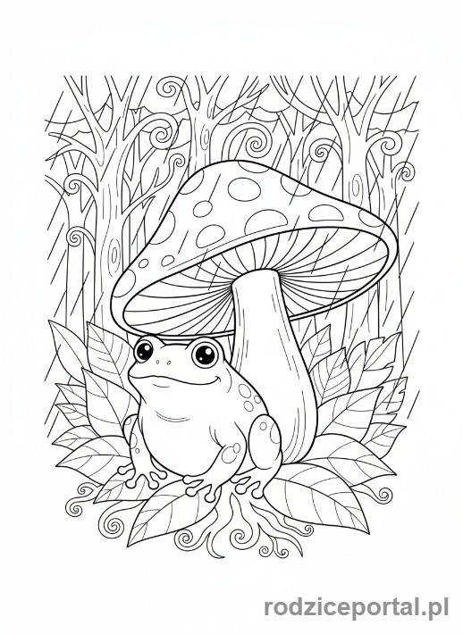 Kolorowanka Żaba - Żaba pod grzybem