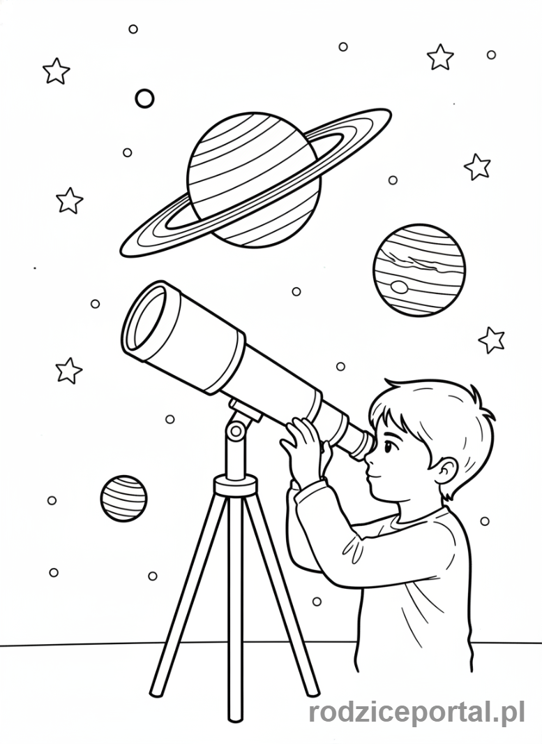 Kolorowanka Zabawy Edukacyjne - Dziecko odkrywa planety