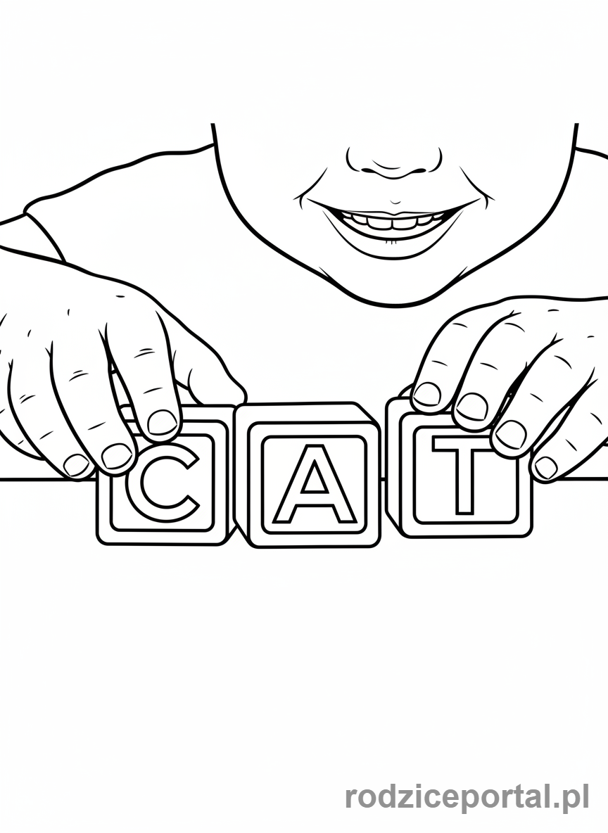 Kolorowanka Zabawy Edukacyjne - Dziecko z klockami alfabetu