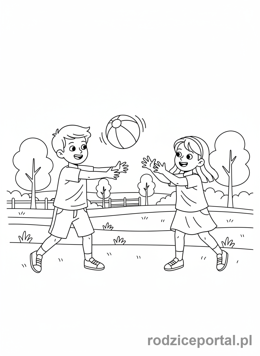 Kolorowanka Zabawy Ruchowe - Dzieci grające w piłkę