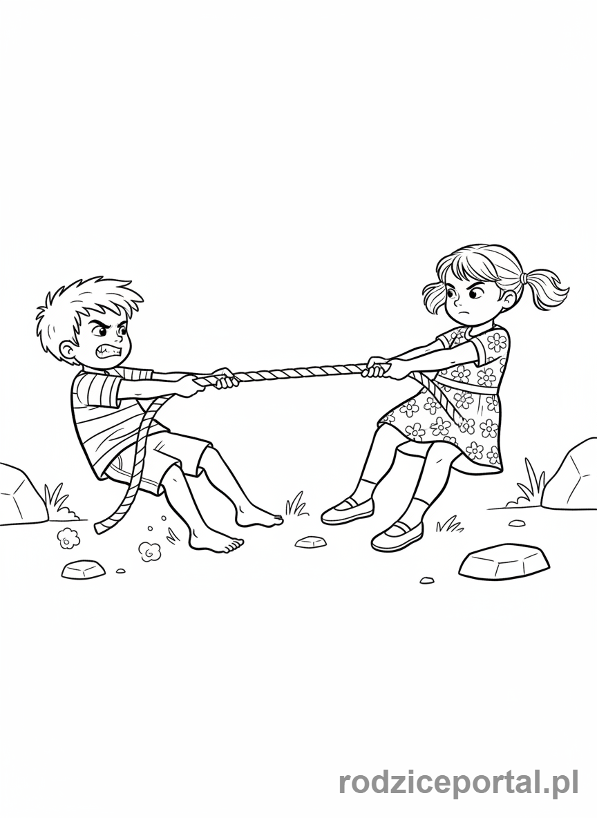 Kolorowanka Zabawy Ruchowe - Dzieci grające w przeciąganie liny