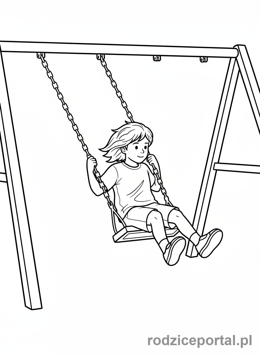Kolorowanka Zabawy Ruchowe - Dziecko na huśtawce