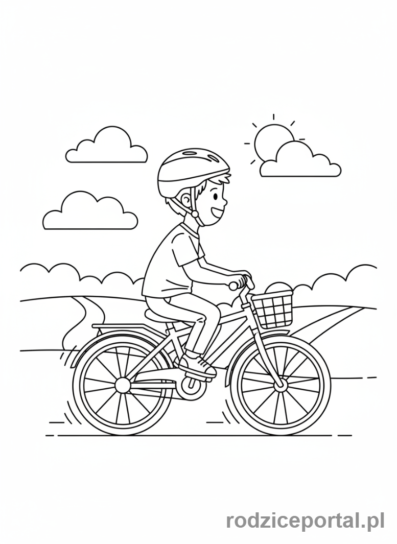 Kolorowanka Zabawy Ruchowe - Dziecko na rowerze