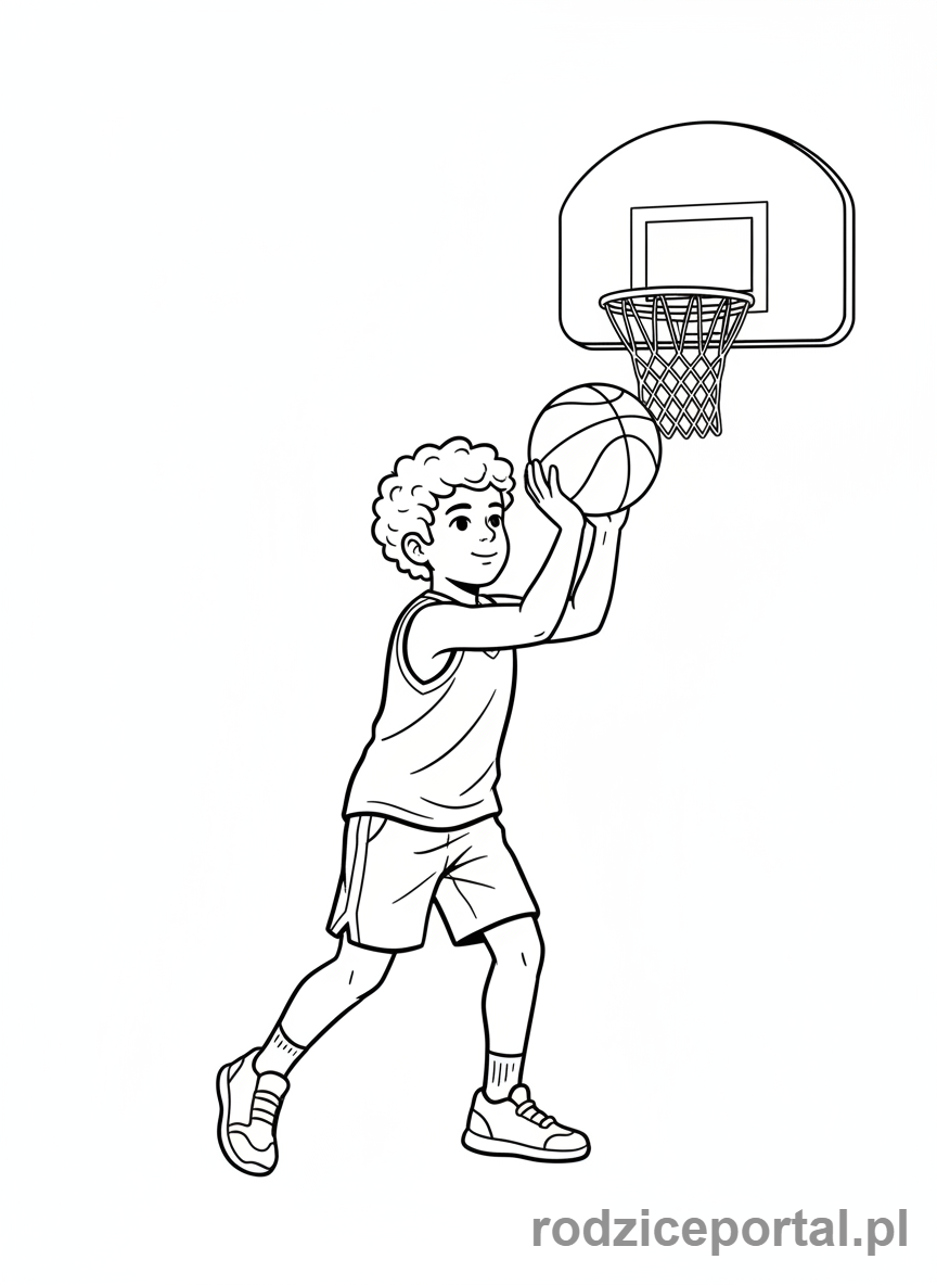 Kolorowanka Zabawy Ruchowe - Dziecko rzucające piłkę do kosza