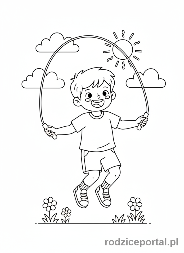 Kolorowanka Zabawy Ruchowe - Dziecko skaczące na skakance
