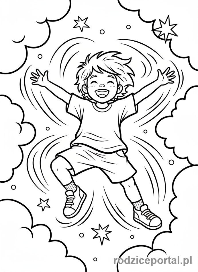 Kolorowanka Zabawy Ruchowe - Dziecko tańczące swobodnie