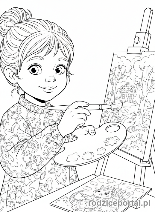 Kolorowanka Zabawy W Role - Dziecko artysta maluje.
