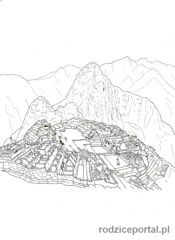 Kolorowanka Zabytki Świata - Machu Picchu, starożytne miasto Inków.