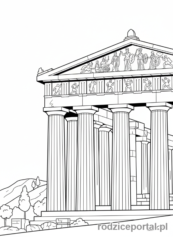 Kolorowanka Zabytki Świata - Partenon na Akropolu w Atenach.