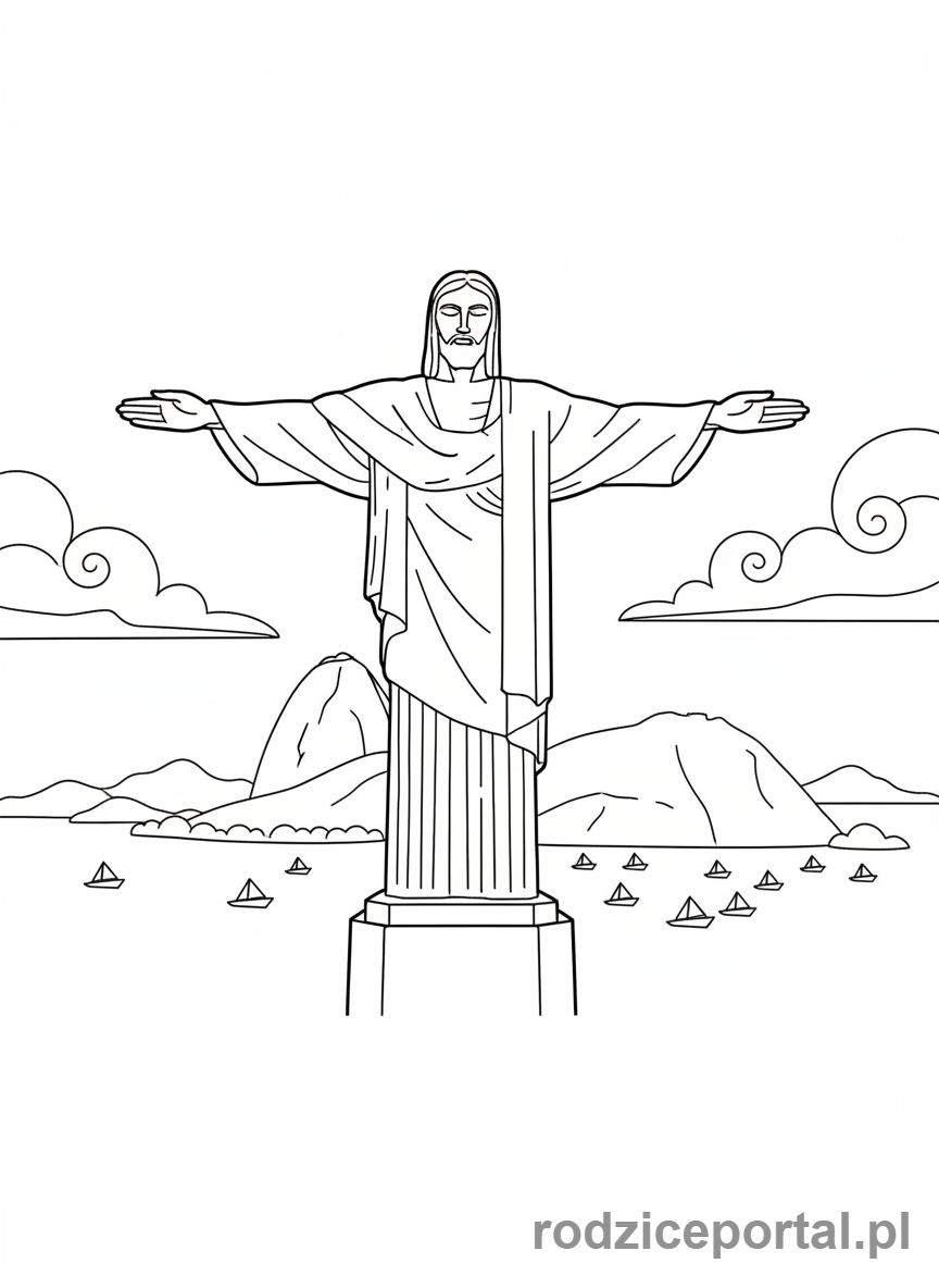 Kolorowanka Zabytki Świata - Pomnik Chrystusa Odkupiciela w Rio.