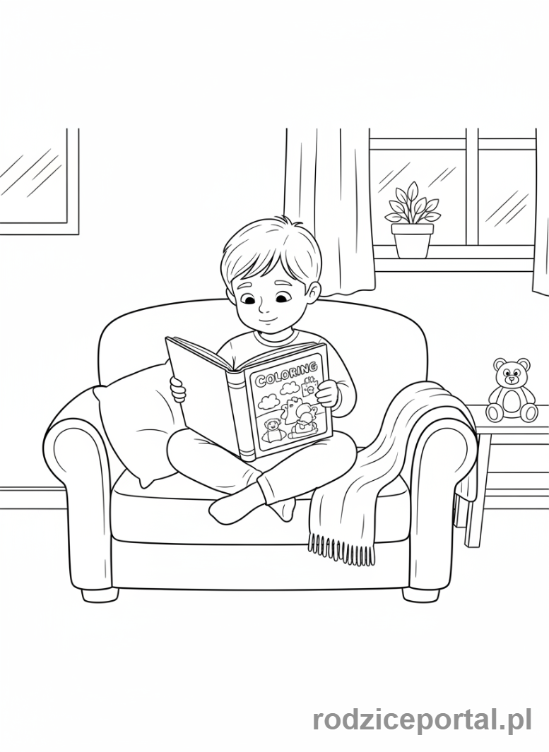 Kolorowanka Zachowanie W Domu - Ciche czytanie książki