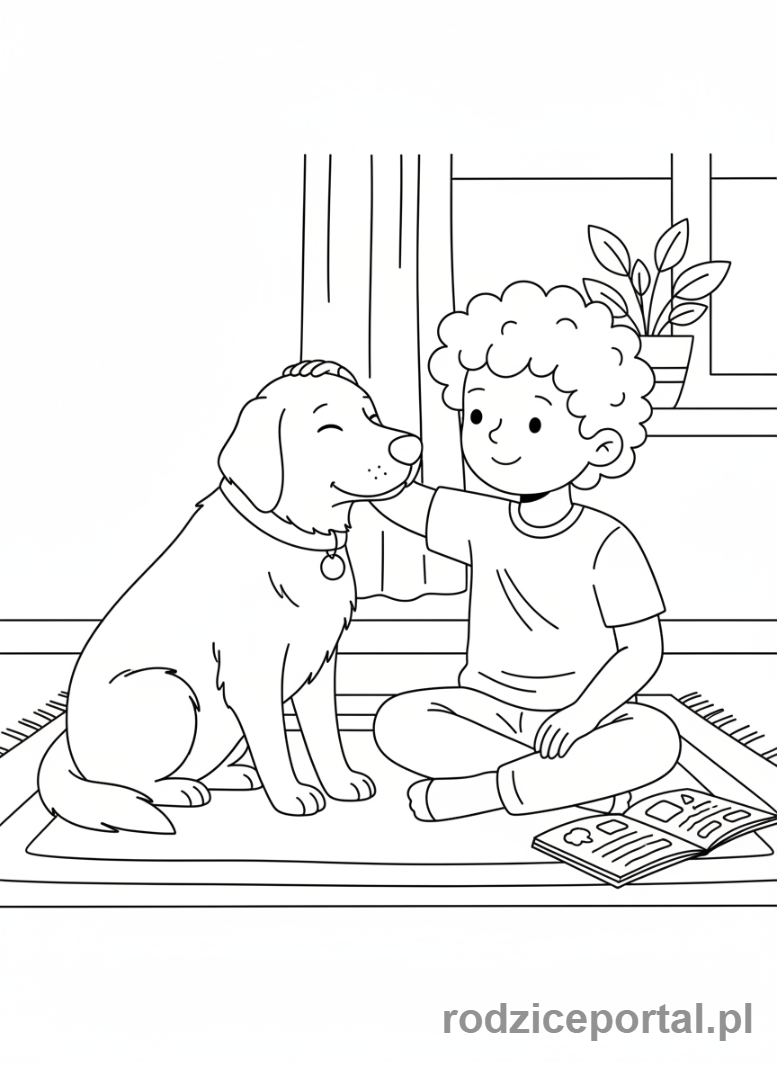 Kolorowanka Zachowanie W Domu - Delikatne głaskanie psa