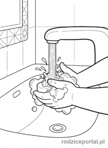Kolorowanka Zachowanie W Domu - Mycie rąk przed jedzeniem