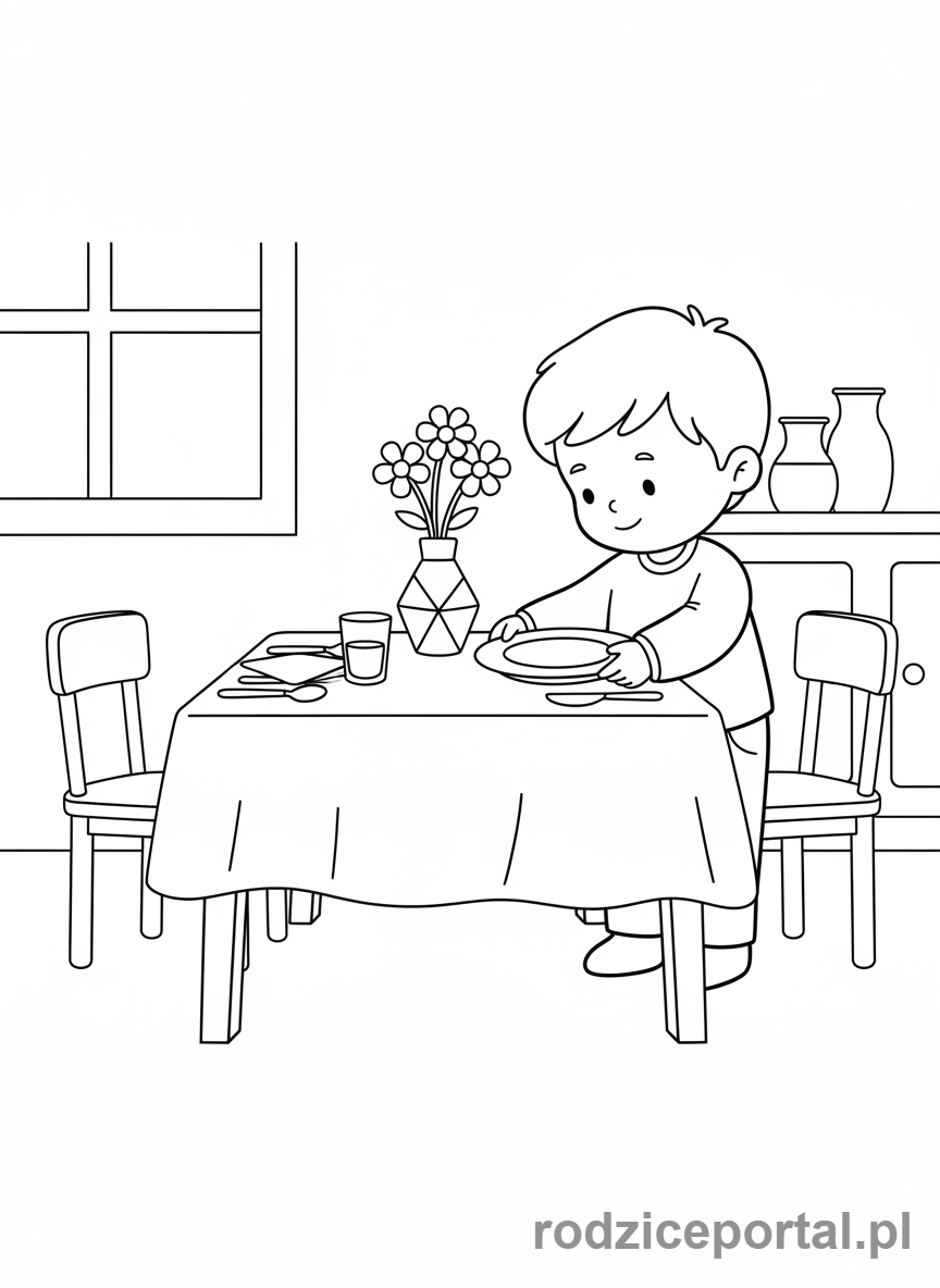Kolorowanka Zachowanie W Domu - Pomoc w nakrywaniu stołu