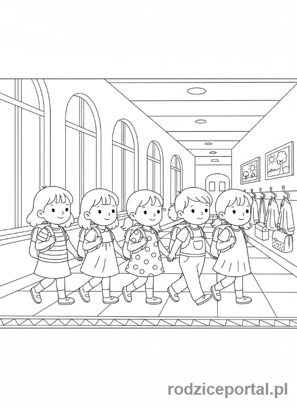 Kolorowanka Zachowanie W Przedszkolu - Spokojne chodzenie w przedszkolu