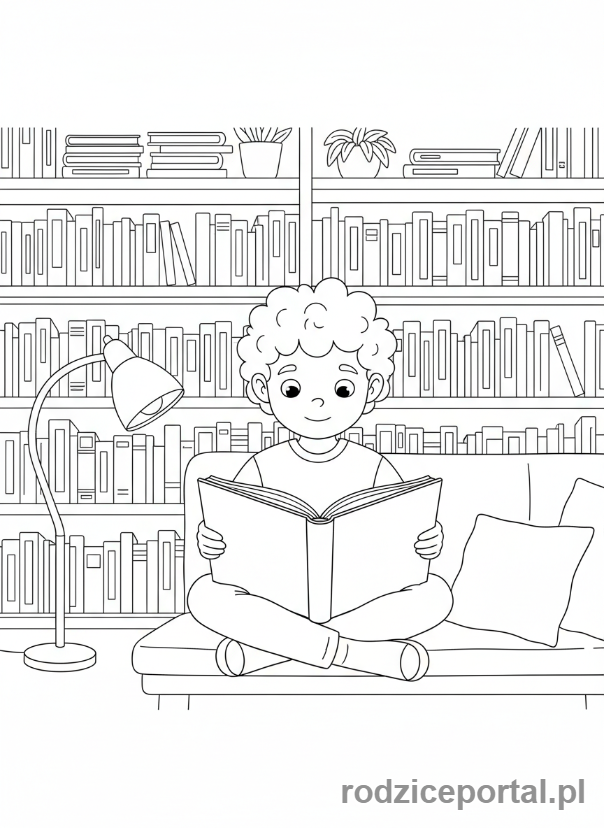 Kolorowanka Zachowanie W Szkole - Ciche czytanie w bibliotece