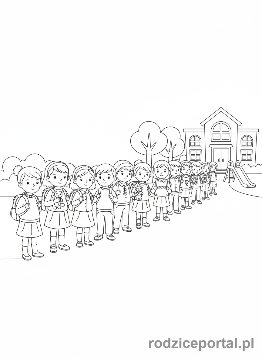Kolorowanka Zachowanie W Szkole - Czekanie w kolejce do stołówki