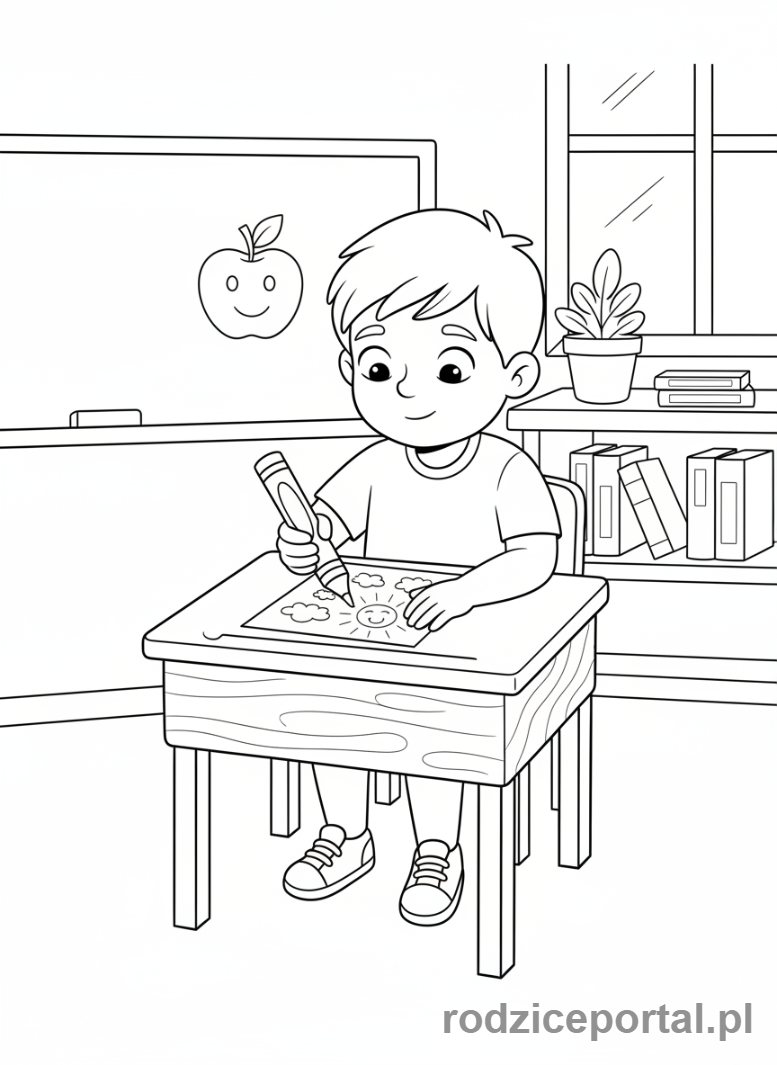 Kolorowanka Zachowanie W Szkole - Grzeczne siedzenie w ławce