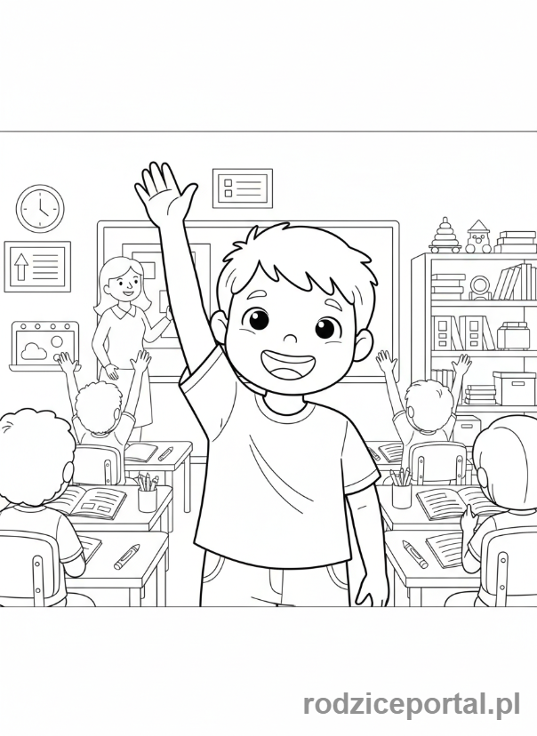 Kolorowanka Zachowanie W Szkole - Podnoszenie ręki do odpowiedzi
