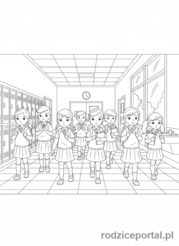 Kolorowanka Zachowanie W Szkole - Spokojne chodzenie korytarzem