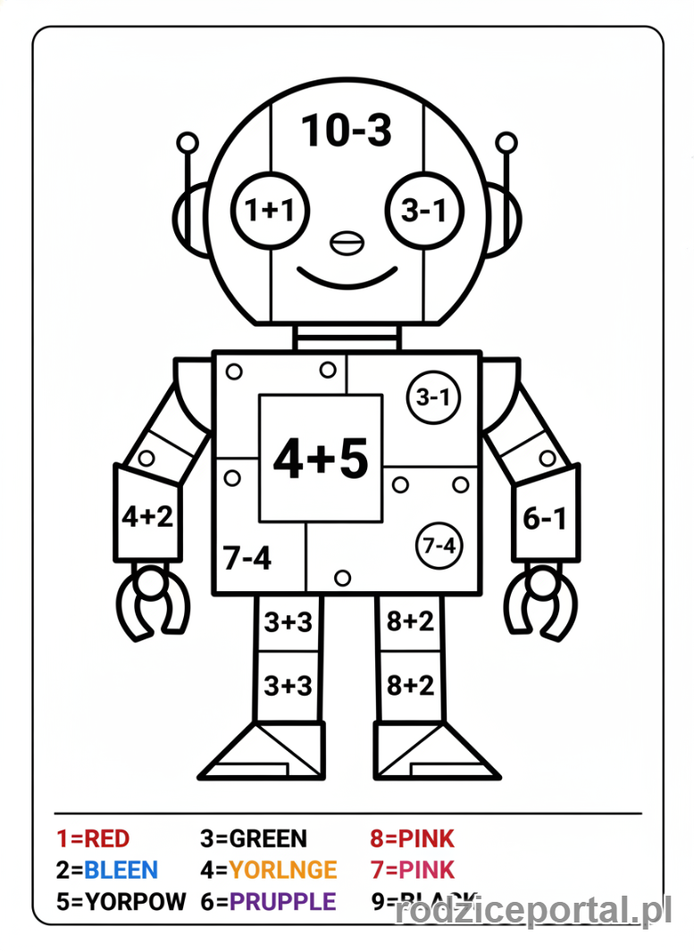 Kolorowanka Zadania Dla Bystrzaków - Kolorowanka według kodu matematyka