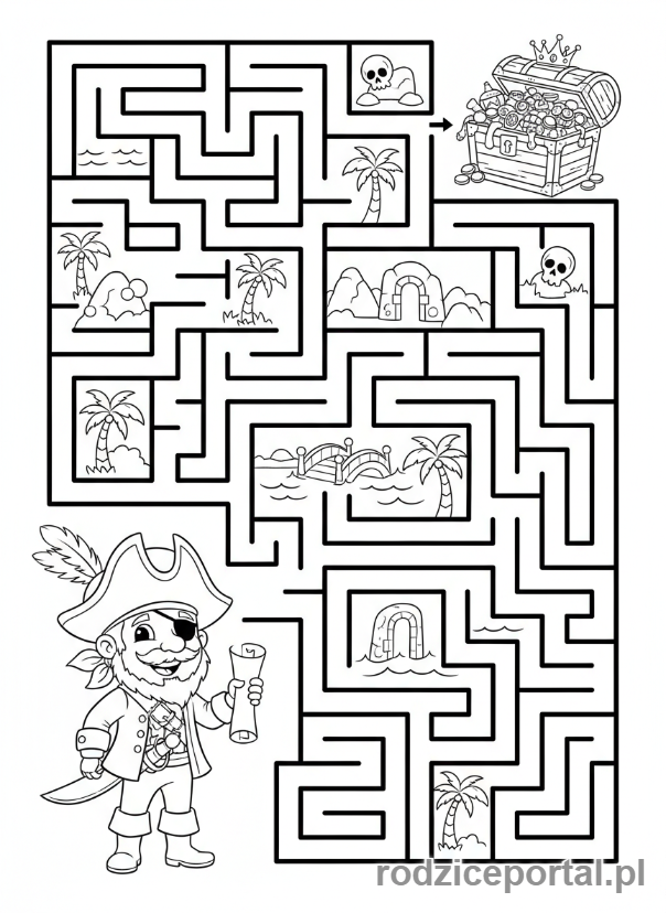 Kolorowanka Zadania Dla Bystrzaków - Labirynt z piratem