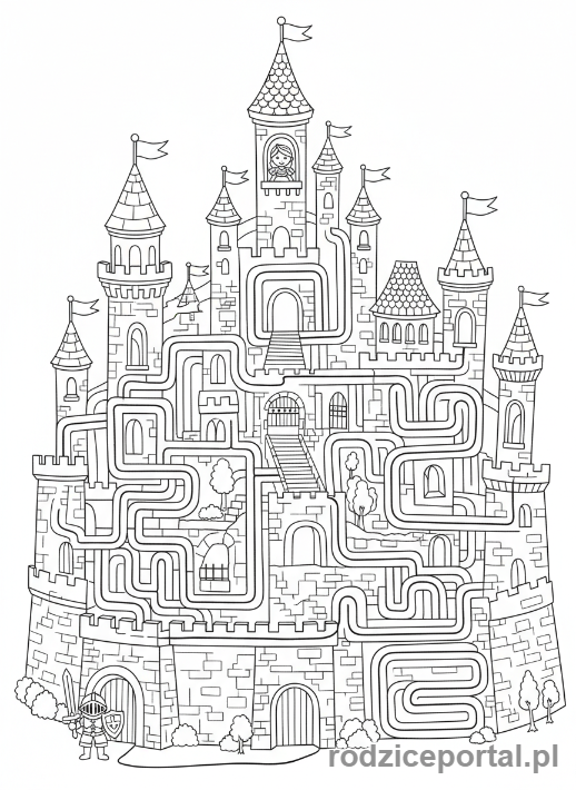 Kolorowanka Zadania Dla Bystrzaków - Wskaż drogę rycerzowi