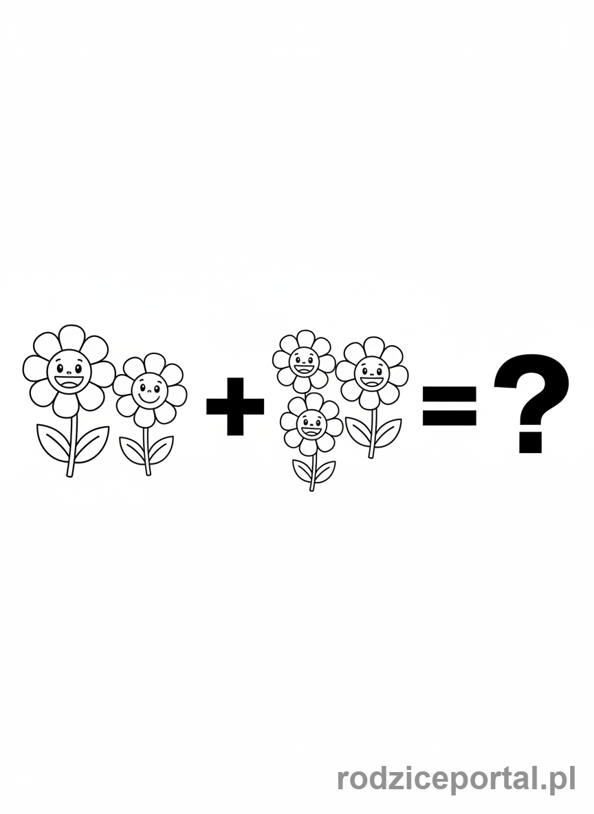 Kolorowanka Zadania Dla Dzieci - Zadanie dodawanie kwiatki