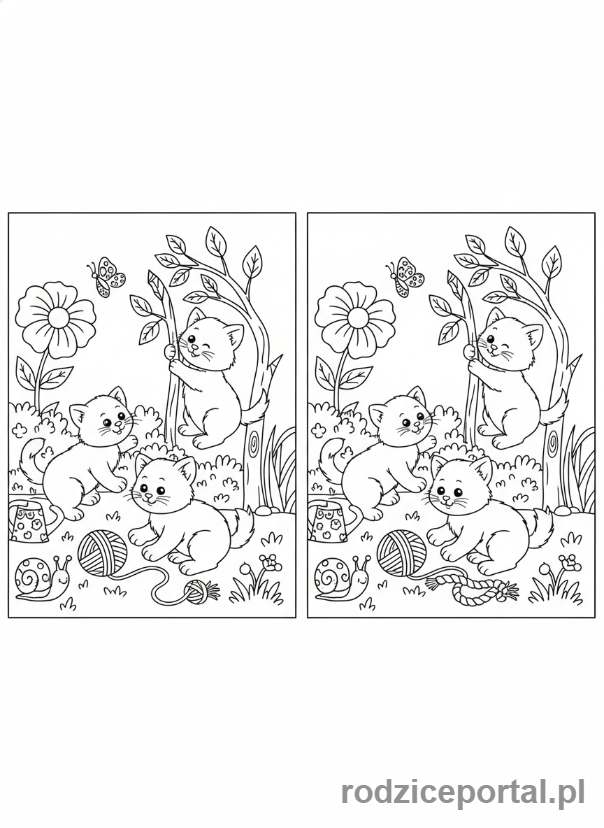 Kolorowanka Zadania Dla Dzieci - Znajdź różnice kotki