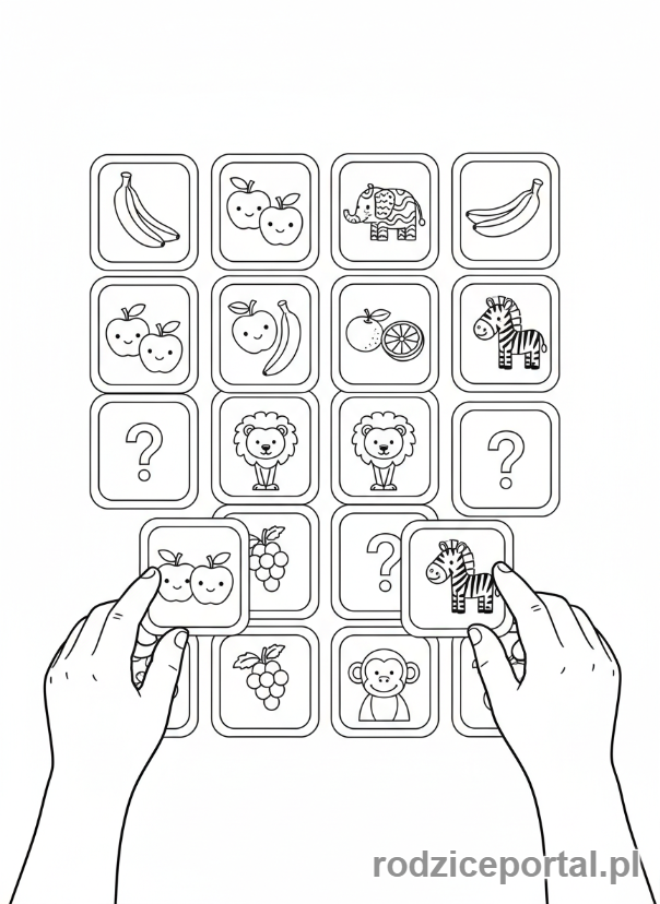 Kolorowanka Zadania Logiczne - Dziecko gra w memory