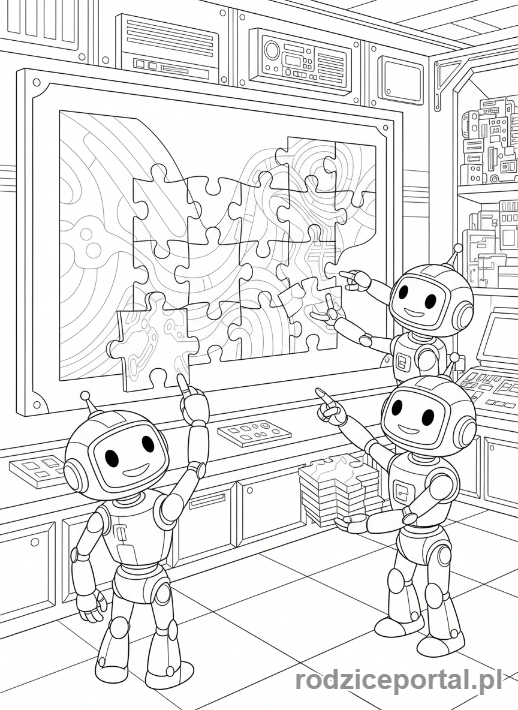 Kolorowanka Zadania Logiczne Pdf - Roboty układają puzzle