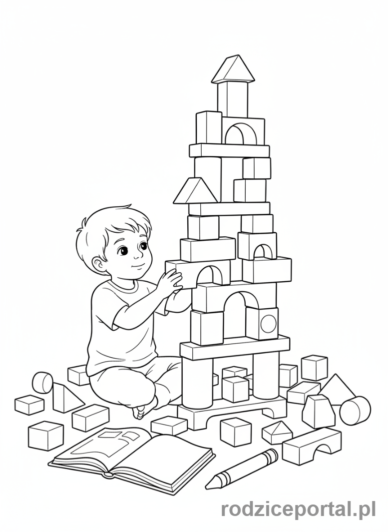 Kolorowanka Zadania Przestrzenne - Budowanie wieży