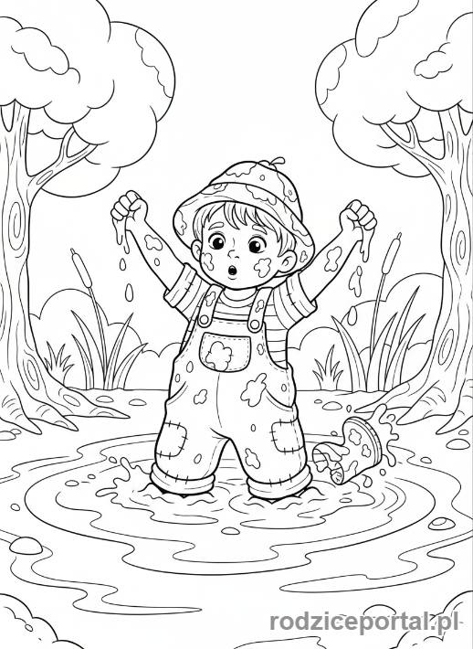 Kolorowanka Zagadki - Dziecko utknęło w błocie