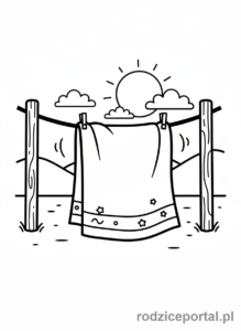 Kolorowanka Zagadki - Ręcznik na sznurku