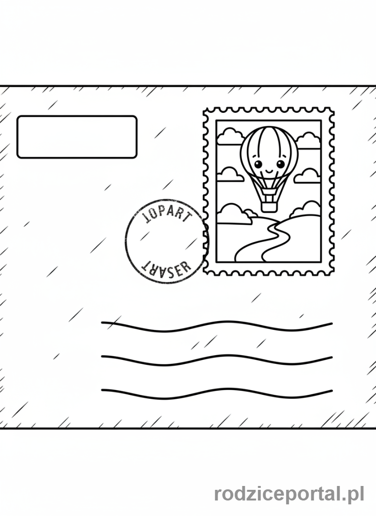 Kolorowanka Zagadki - Znaczek pocztowy na kopercie