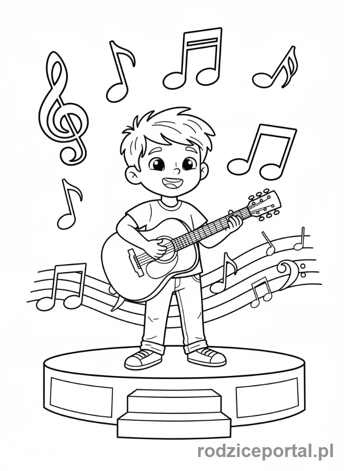 Kolorowanka Zainteresowania - Chłopiec grający na gitarze