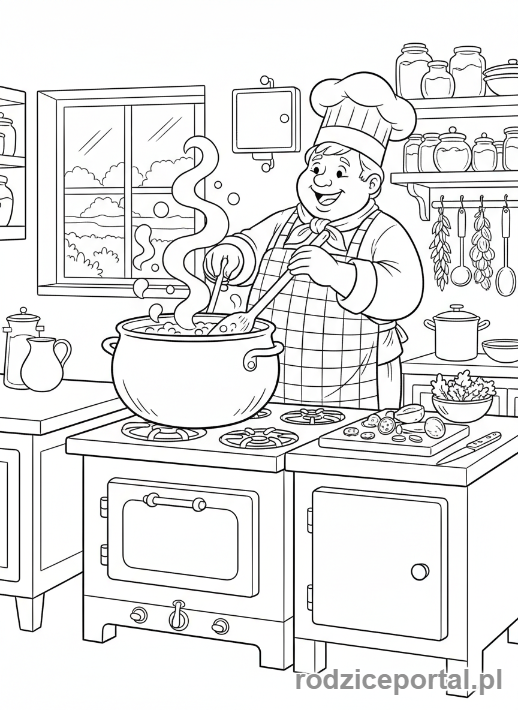 Kolorowanka Zainteresowania - Kucharz gotujący zupę