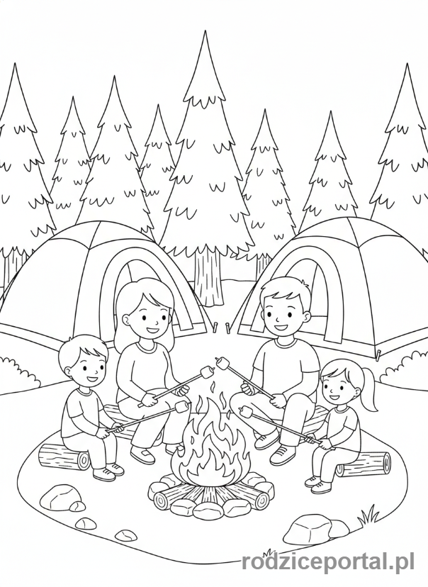 Kolorowanka Zainteresowania - Rodzina na kempingu