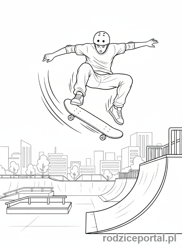 Kolorowanka Zainteresowania - Skater wykonujący trick