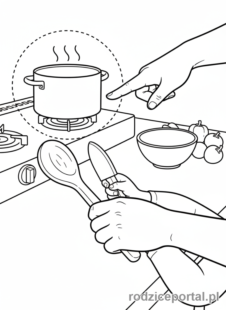 Kolorowanka Zasady Bezpieczeństwa - Bezpieczna kuchnia