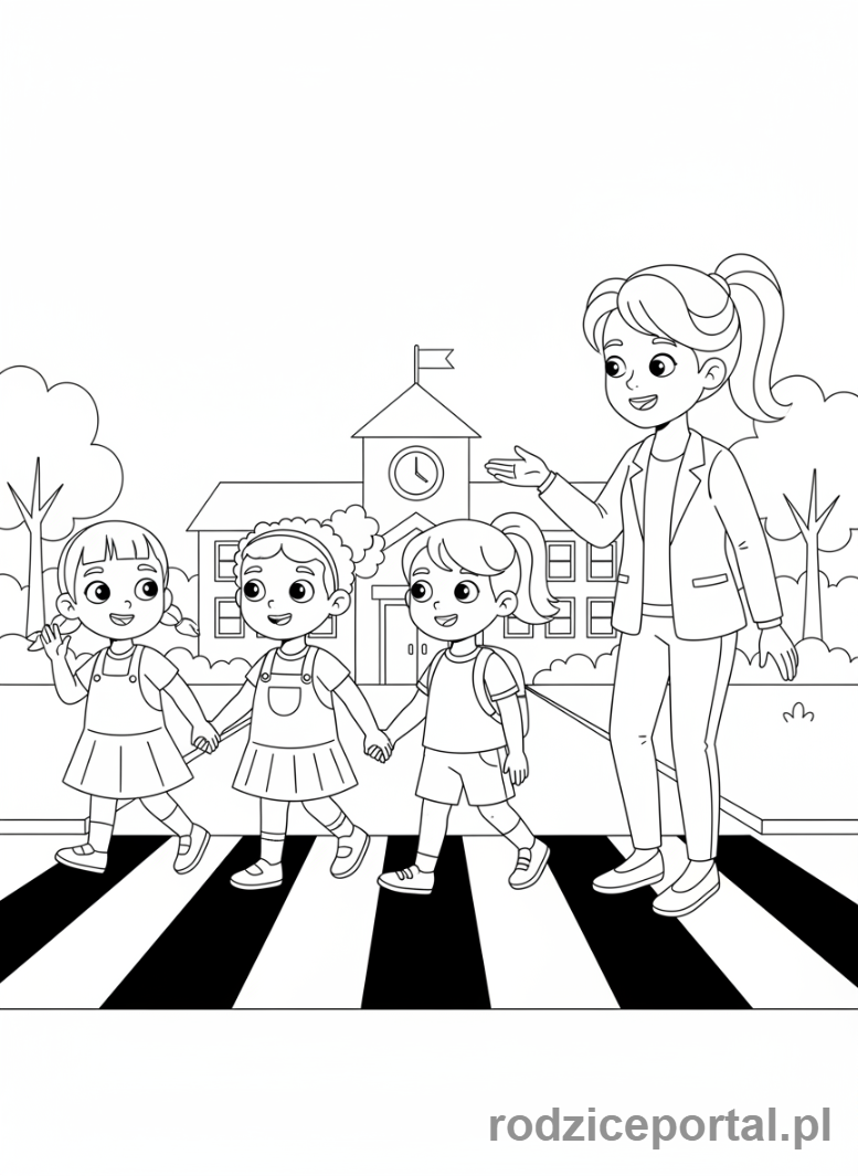 Kolorowanka Zasady Bezpieczeństwa - Dzieci na pasach