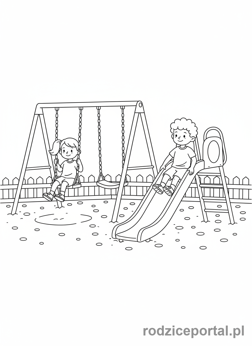 Kolorowanka Zasady Bezpieczeństwa - Dzieci na placu zabaw
