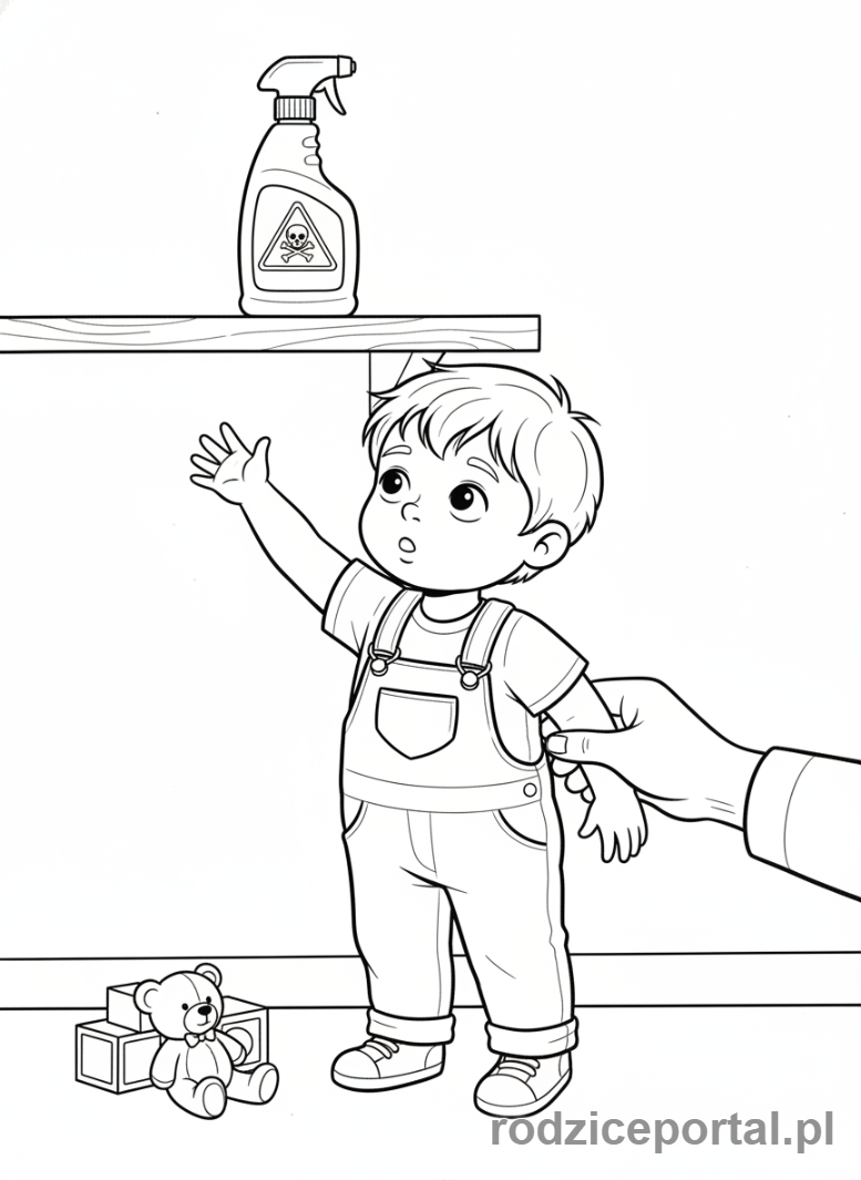 Kolorowanka Zasady Bezpieczeństwa - Nie dotykaj chemii