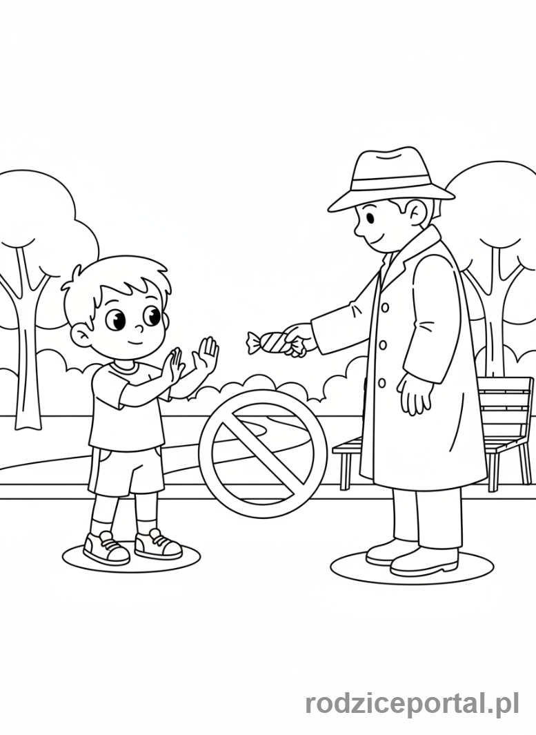 Kolorowanka Zasady Bezpieczeństwa - Nie rozmawiaj z obcymi