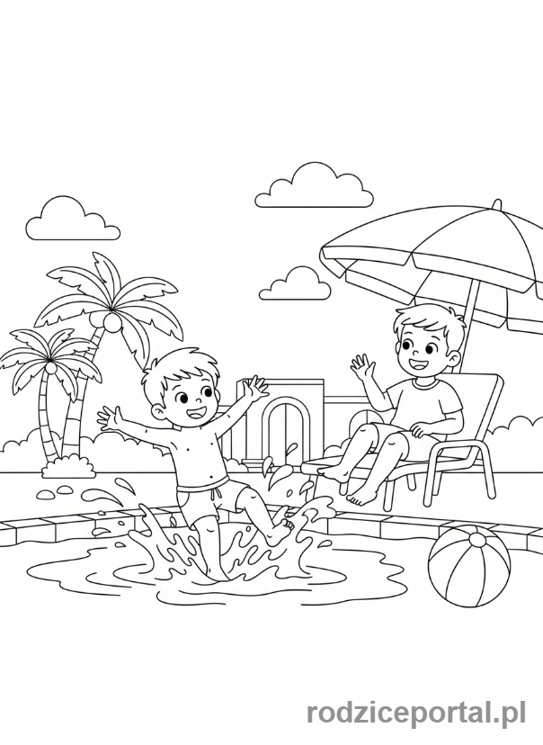 Kolorowanka Zasady Bezpieczeństwa - Pływanie z dorosłym