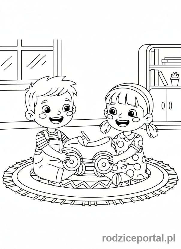 Kolorowanka Zasady - Dzielenie sie zabawkami