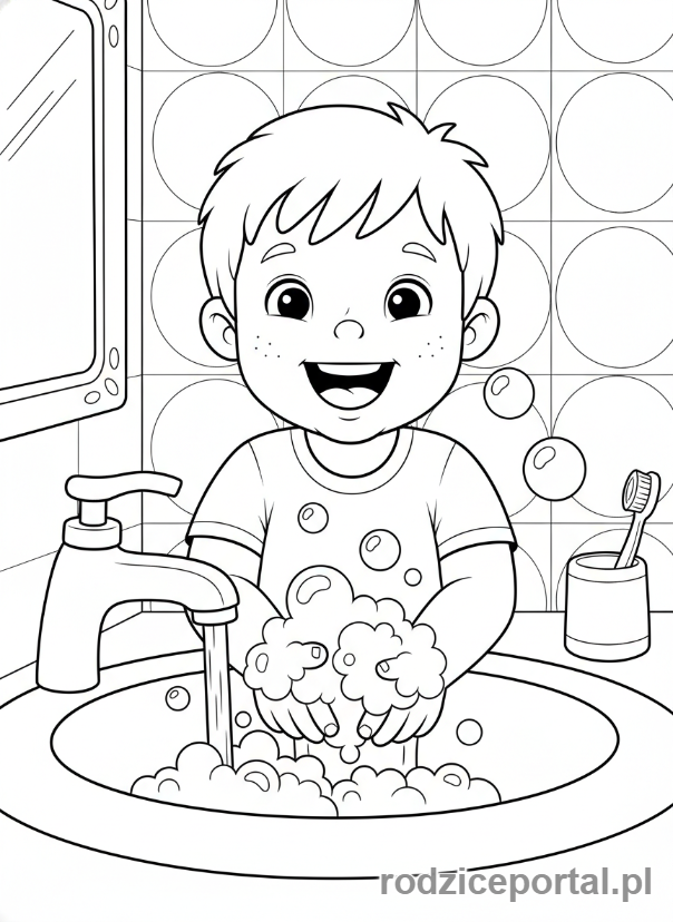 Kolorowanka Zasady - Mycie rak przed jedzeniem