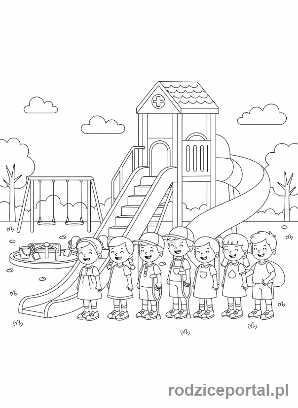 Kolorowanka Zasady Społeczne - Dzieci czekające w kolejce