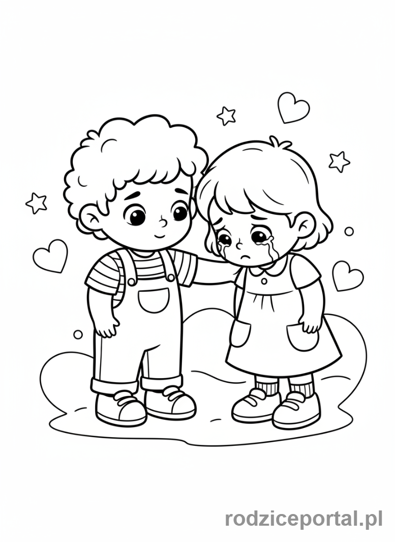 Kolorowanka Zasady Społeczne - Dziecko pociesza kolegę